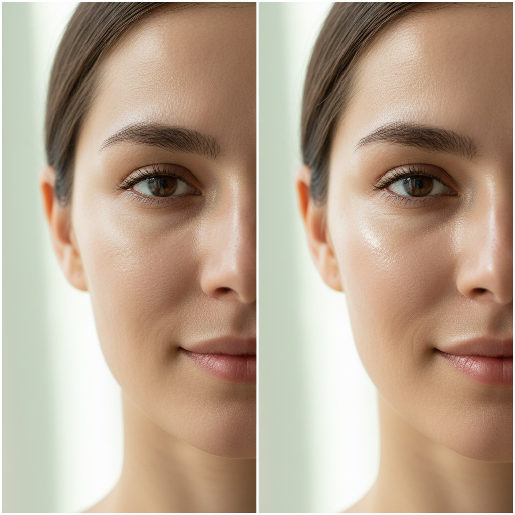Woman with glowing skin after luxury facial treatment — visible skin transformation