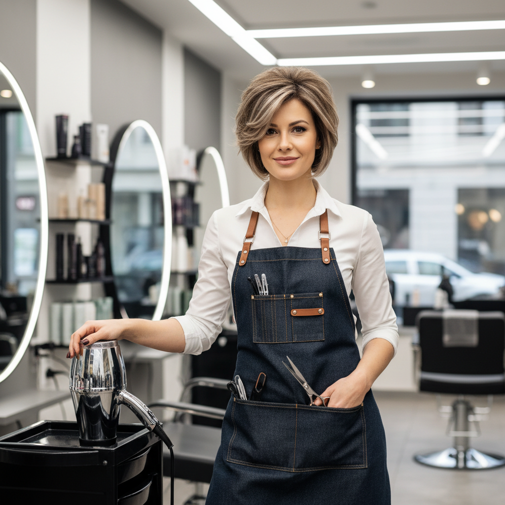 Sofia Reyes, master hair stylist with warm smile in salon setting